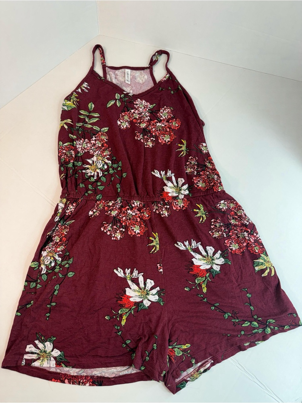 Burgundy Floral Sleeveless Romper